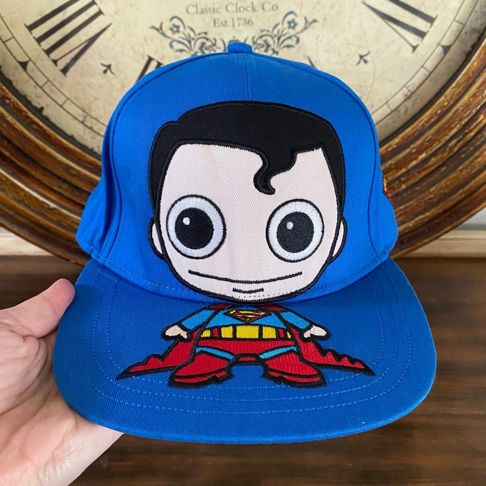 Superman Hat Cap Snap Back Blue Red Baseball Flat Brim Six Flags
